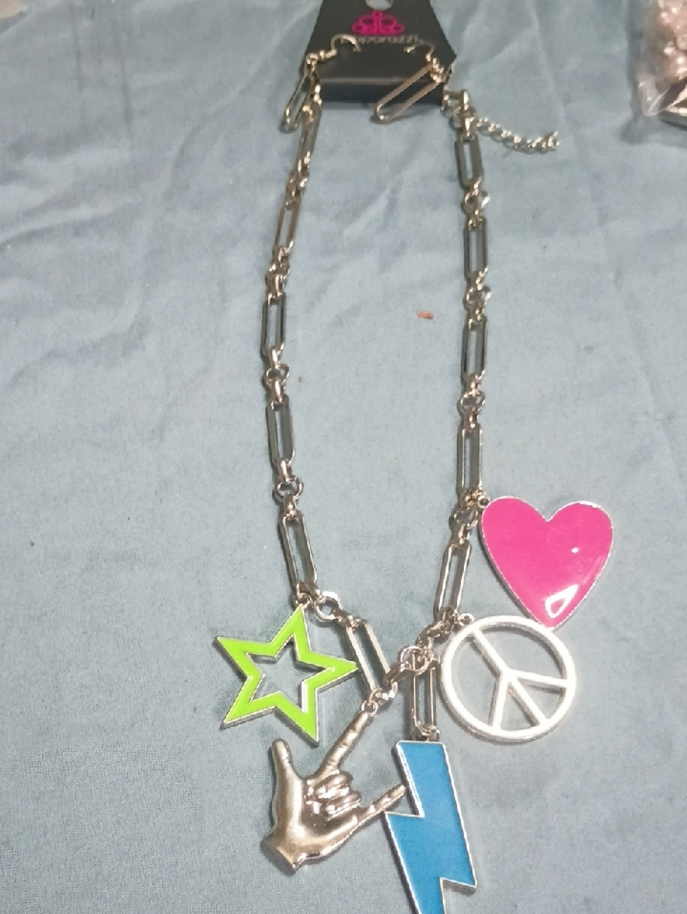 Colorful Charm Necklace with Heart, Star, Peace & Lightning